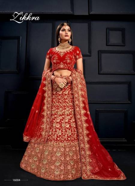 Red Latest Collection Designer Heavy Bridal Wedding Wear Velvet With Stone Dori And Thread Work Lehenga Choli Collection 16004 Catalog